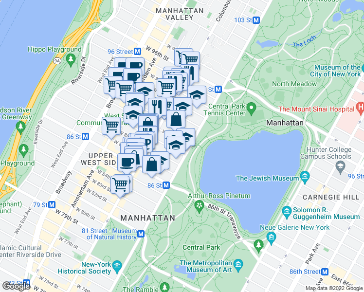map of restaurants, bars, coffee shops, grocery stores, and more near in New York