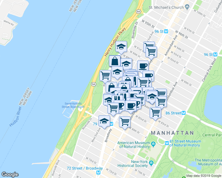map of restaurants, bars, coffee shops, grocery stores, and more near 330 Edgar Allen Poe Street in New York