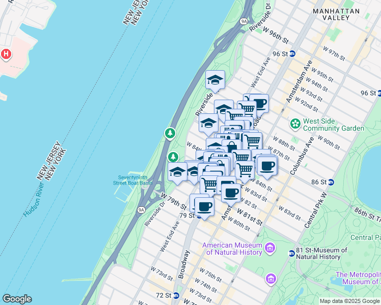 map of restaurants, bars, coffee shops, grocery stores, and more near 330 Edgar Allen Poe Street in New York