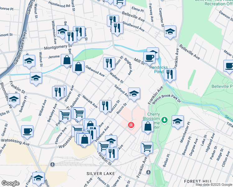 map of restaurants, bars, coffee shops, grocery stores, and more near 60 Brighton Avenue in Belleville