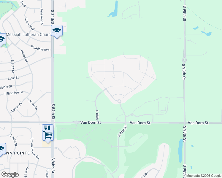 map of restaurants, bars, coffee shops, grocery stores, and more near 2321 South 91st Street in Lincoln