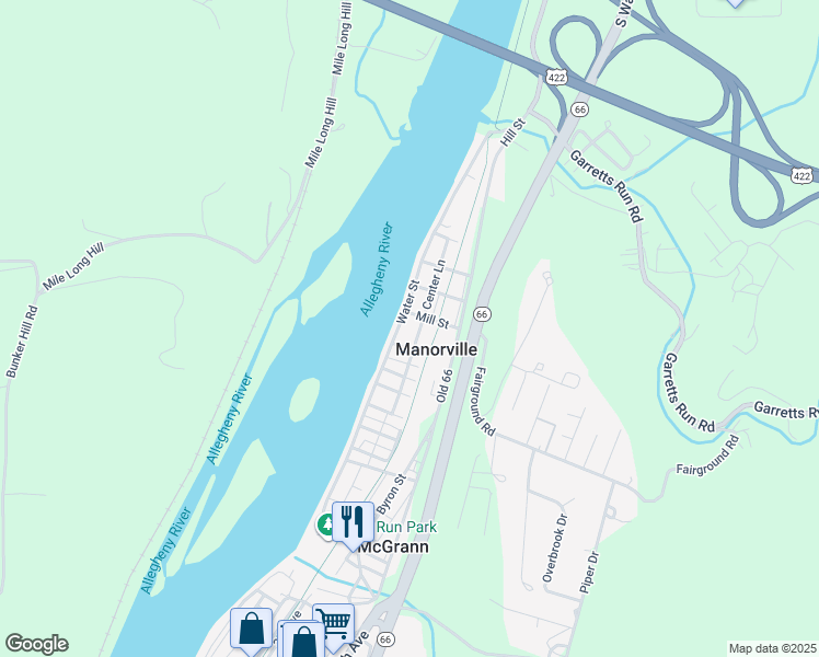 map of restaurants, bars, coffee shops, grocery stores, and more near 708 Water Street in Ford City