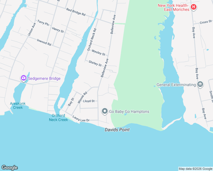 map of restaurants, bars, coffee shops, grocery stores, and more near 6 Black Duck Drive in Center Moriches
