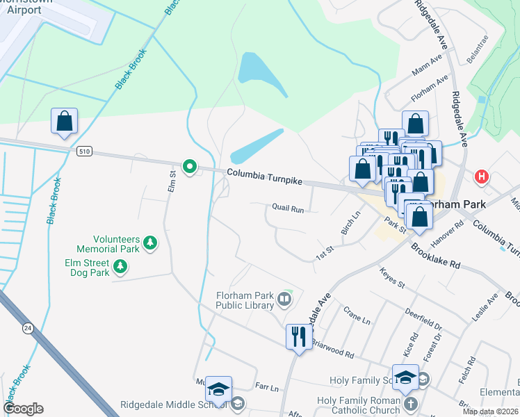 map of restaurants, bars, coffee shops, grocery stores, and more near 19 Quail Run in Florham Park