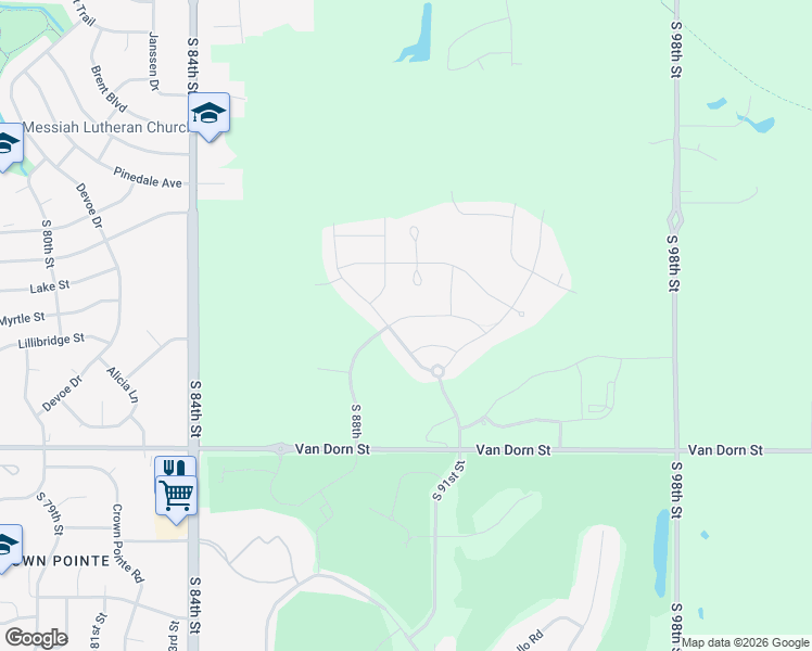 map of restaurants, bars, coffee shops, grocery stores, and more near 2321 South 91st Street in Lincoln
