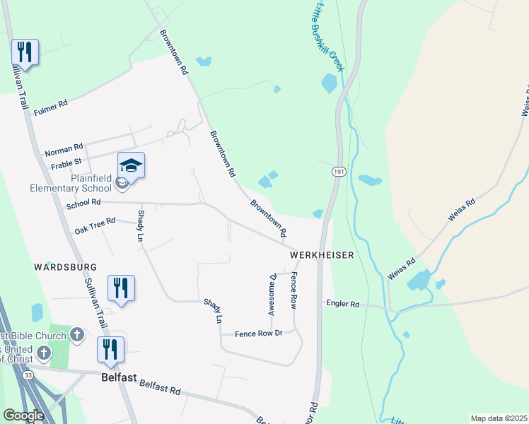 map of restaurants, bars, coffee shops, grocery stores, and more near 860 Browntown Road in Nazareth