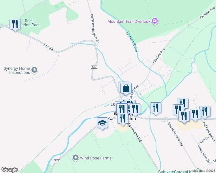 map of restaurants, bars, coffee shops, grocery stores, and more near 7 West Maple Avenue in Long Valley