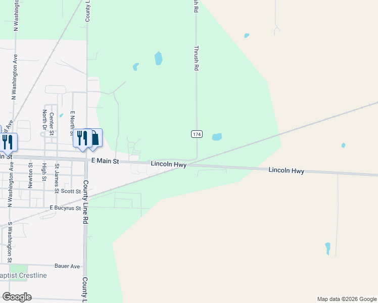 map of restaurants, bars, coffee shops, grocery stores, and more near 1260 Thrush Road in Crestline