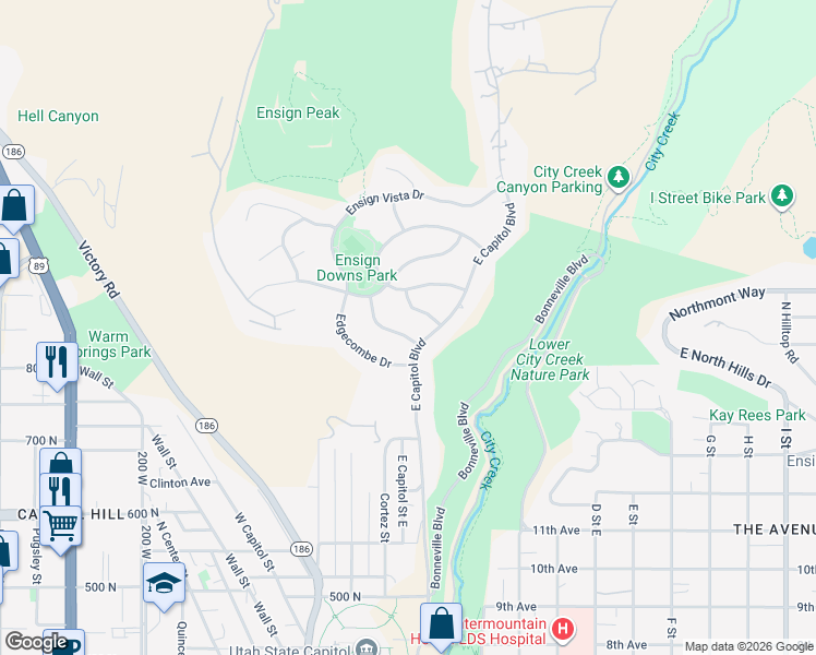 map of restaurants, bars, coffee shops, grocery stores, and more near 169 Braewick Road in Salt Lake City