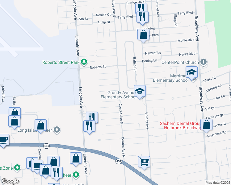 map of restaurants, bars, coffee shops, grocery stores, and more near 208 Elin Street in Holbrook