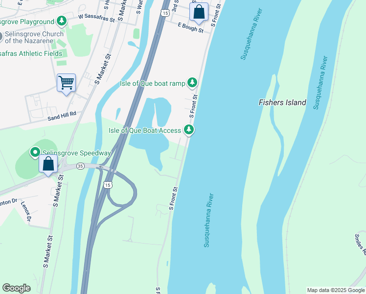 map of restaurants, bars, coffee shops, grocery stores, and more near 720 South Front Street in Selinsgrove