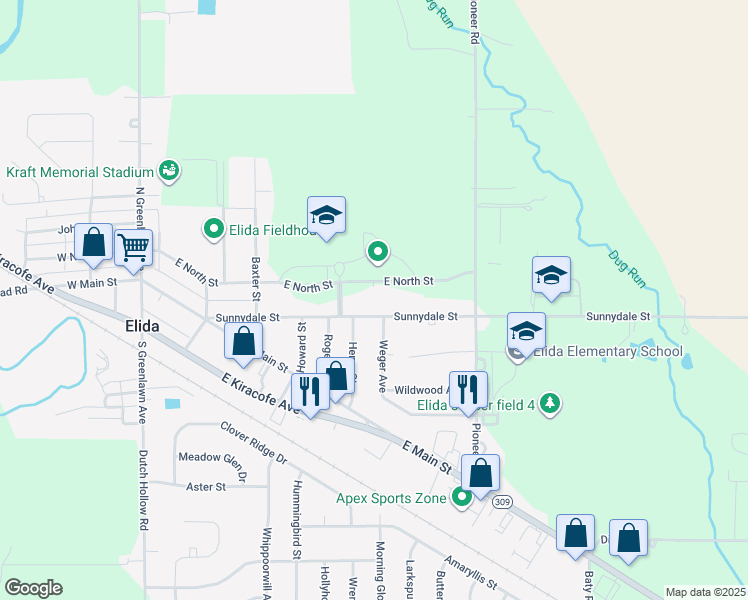 map of restaurants, bars, coffee shops, grocery stores, and more near 701 Sunnydale Street in Lima