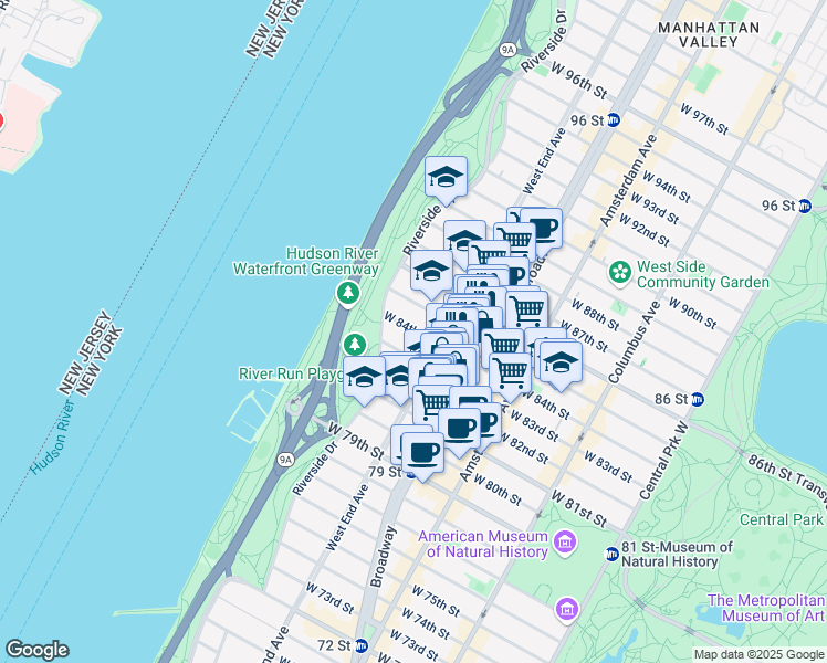 map of restaurants, bars, coffee shops, grocery stores, and more near 326 West 84th Street in New York