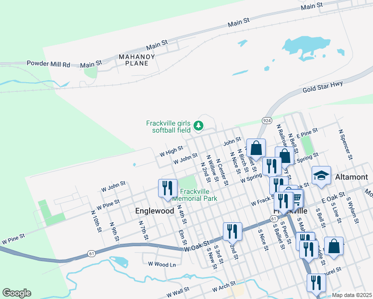 map of restaurants, bars, coffee shops, grocery stores, and more near 432 West High Street in Frackville
