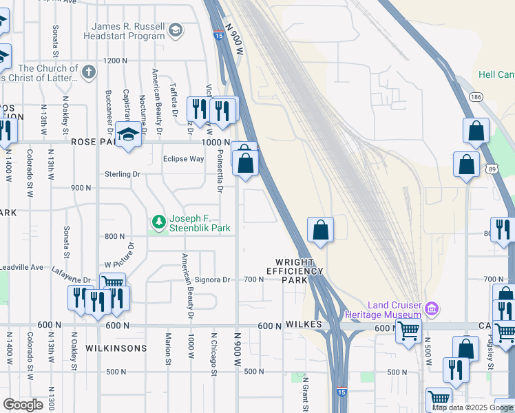 map of restaurants, bars, coffee shops, grocery stores, and more near 863 N Maple Tree Court in Salt Lake City