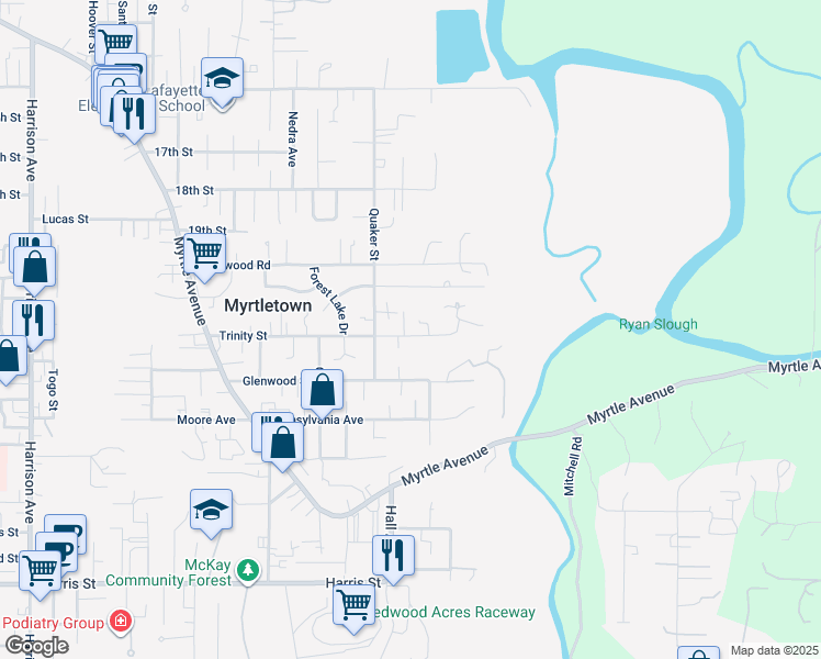 map of restaurants, bars, coffee shops, grocery stores, and more near 3551 Trinity Street in Eureka