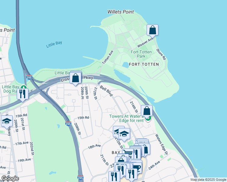 map of restaurants, bars, coffee shops, grocery stores, and more near in Queens