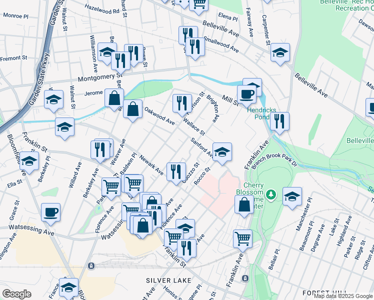 map of restaurants, bars, coffee shops, grocery stores, and more near 60 Brighton Avenue in Belleville