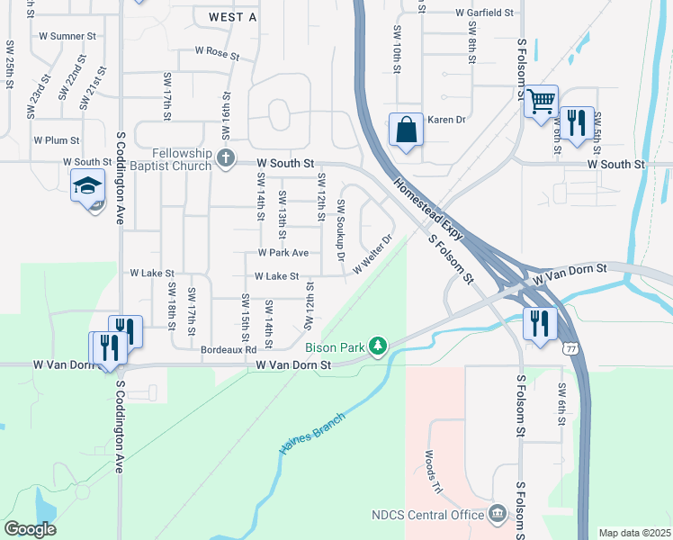 map of restaurants, bars, coffee shops, grocery stores, and more near 2525 Southwest Soukup Drive in Lincoln