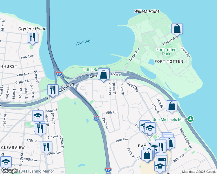 map of restaurants, bars, coffee shops, grocery stores, and more near 12-23 Diane Place in Queens