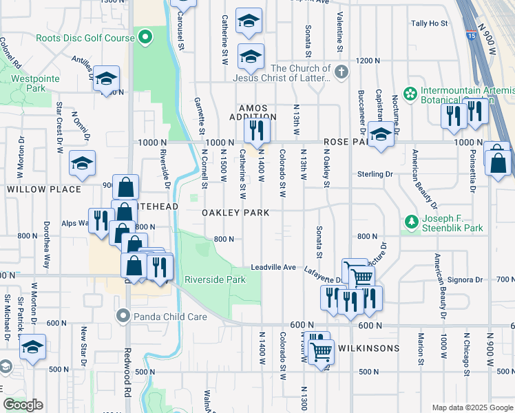 map of restaurants, bars, coffee shops, grocery stores, and more near 1406 West Talisman Drive in Salt Lake City