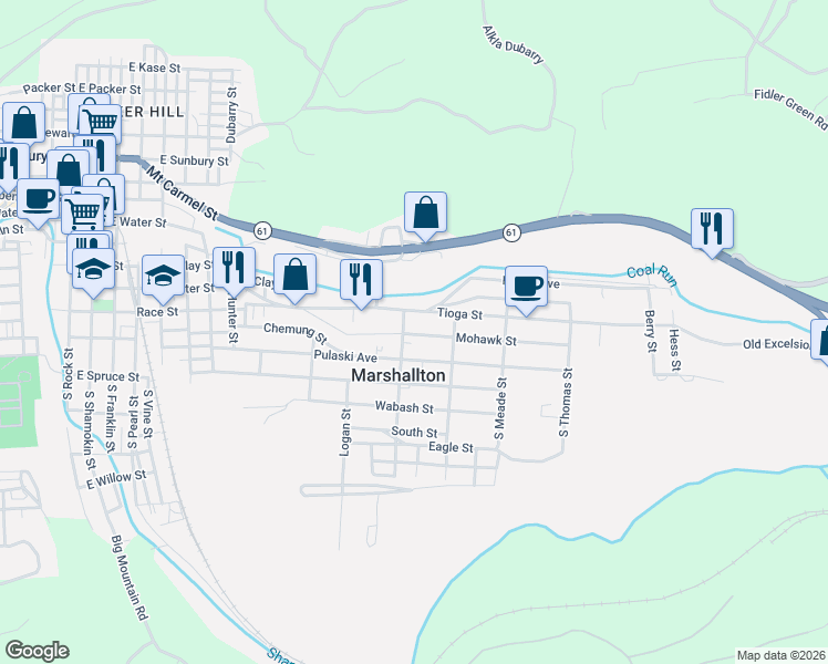 map of restaurants, bars, coffee shops, grocery stores, and more near 1501 Mohawk Street in Marshallton