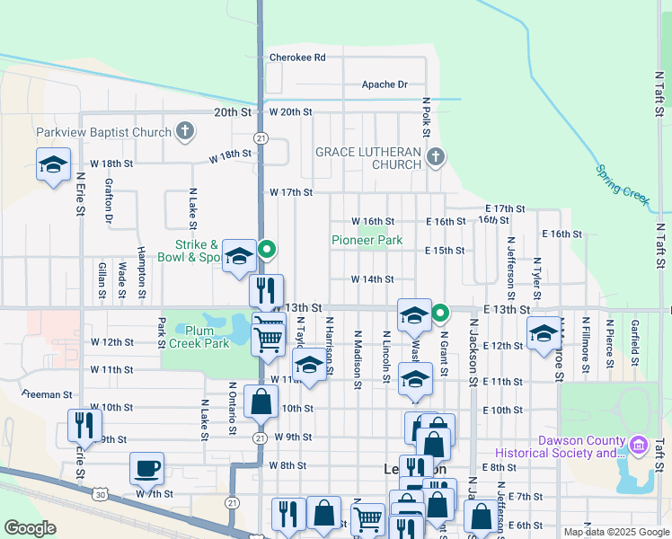 map of restaurants, bars, coffee shops, grocery stores, and more near 1402 North Harrison Street in Lexington