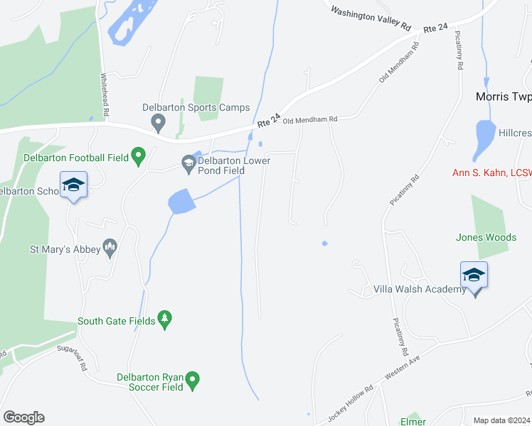 map of restaurants, bars, coffee shops, grocery stores, and more near 19 Wood Road in Morristown