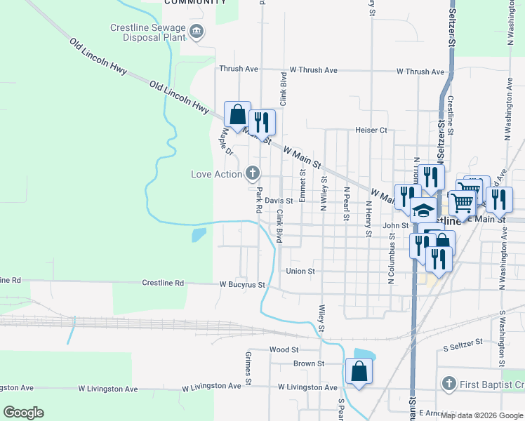 map of restaurants, bars, coffee shops, grocery stores, and more near 341 Park Road in Crestline