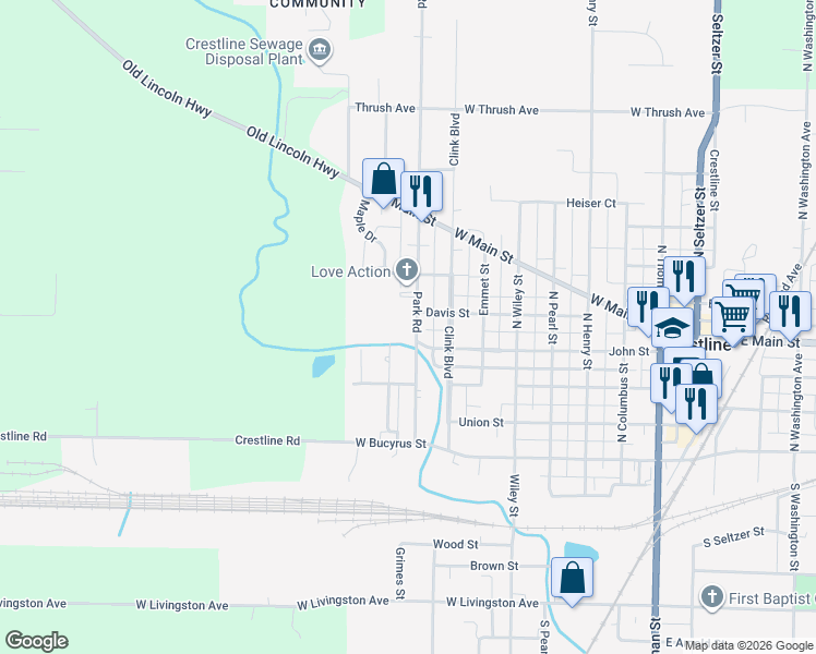 map of restaurants, bars, coffee shops, grocery stores, and more near 341 Park Road in Crestline