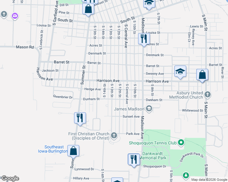 map of restaurants, bars, coffee shops, grocery stores, and more near 1221 Hedge Avenue in Burlington