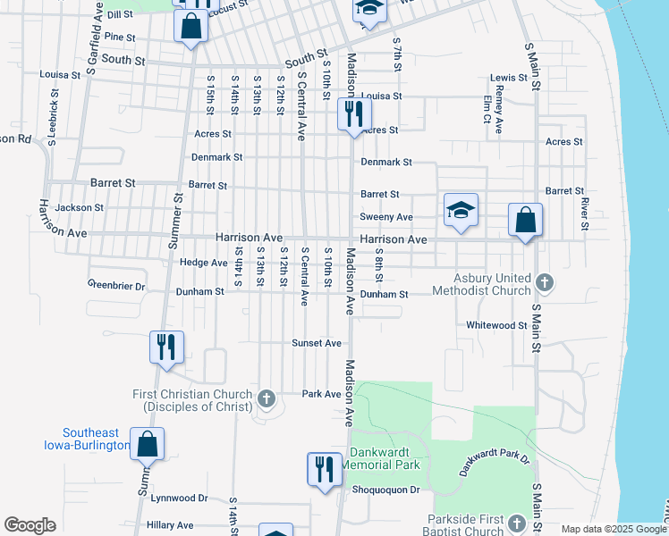 map of restaurants, bars, coffee shops, grocery stores, and more near 2000 South 10th Street in Burlington