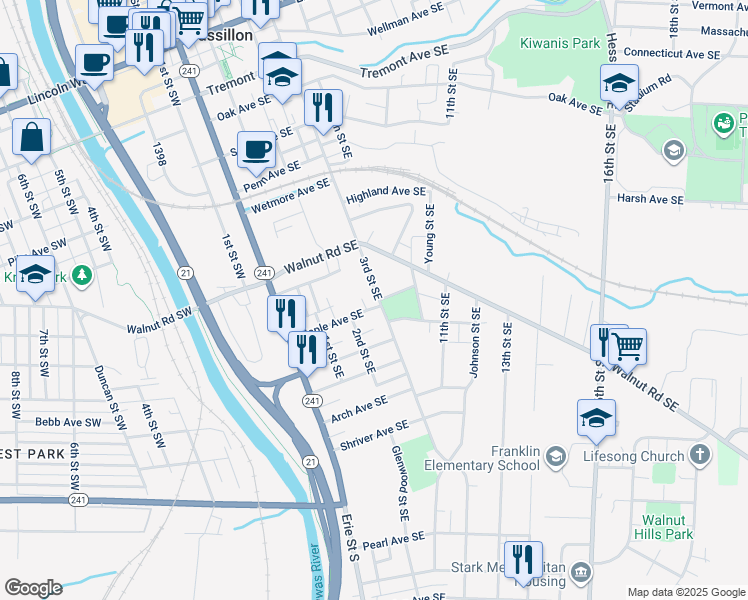 map of restaurants, bars, coffee shops, grocery stores, and more near in Massillon