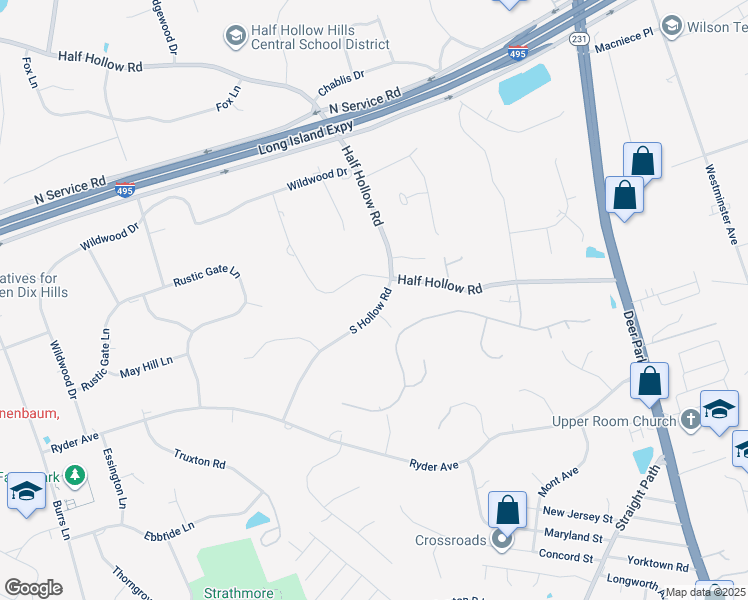 map of restaurants, bars, coffee shops, grocery stores, and more near 3 South Hollow Road in Dix Hills