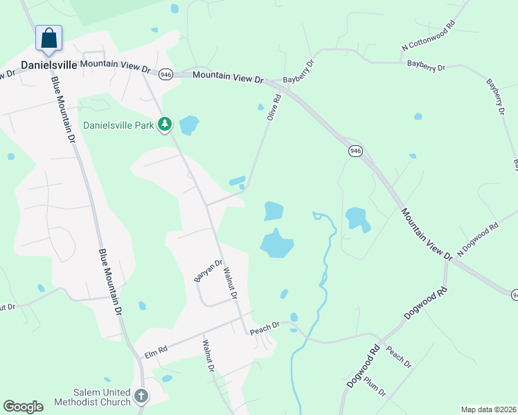 map of restaurants, bars, coffee shops, grocery stores, and more near 1234 Olive Road in Danielsville