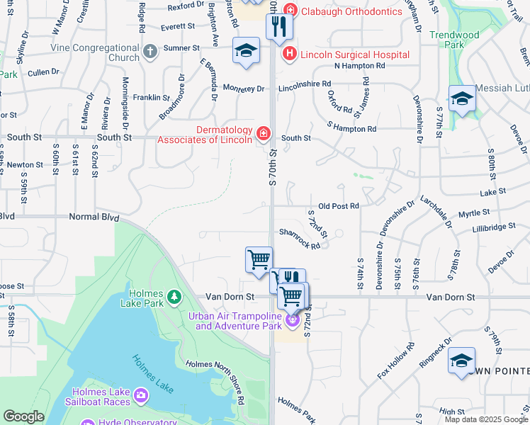 map of restaurants, bars, coffee shops, grocery stores, and more near 6935 Old Post Place in Lincoln