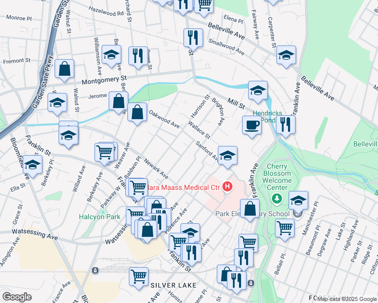 map of restaurants, bars, coffee shops, grocery stores, and more near 60 Brighton Avenue in Belleville