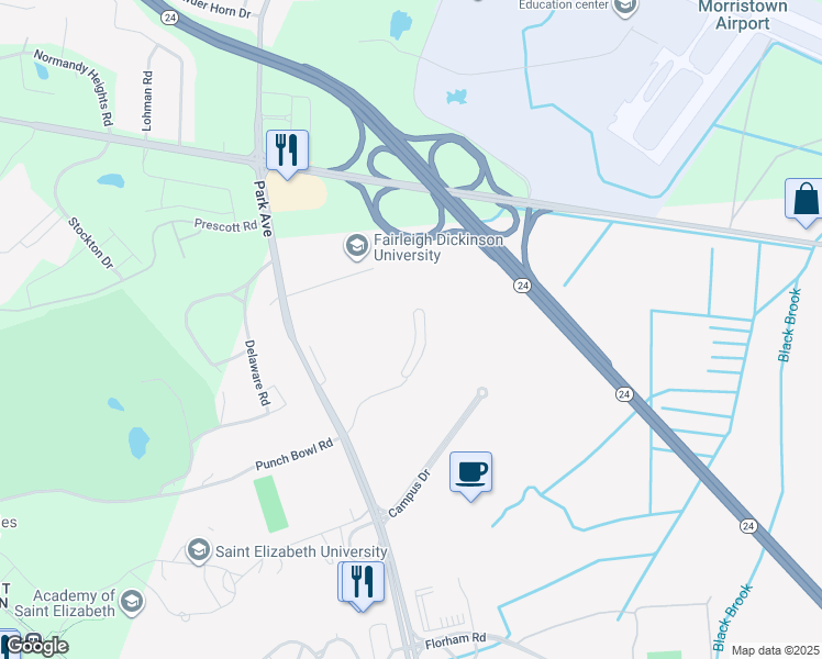 map of restaurants, bars, coffee shops, grocery stores, and more near 904 Ward Place in Florham Park