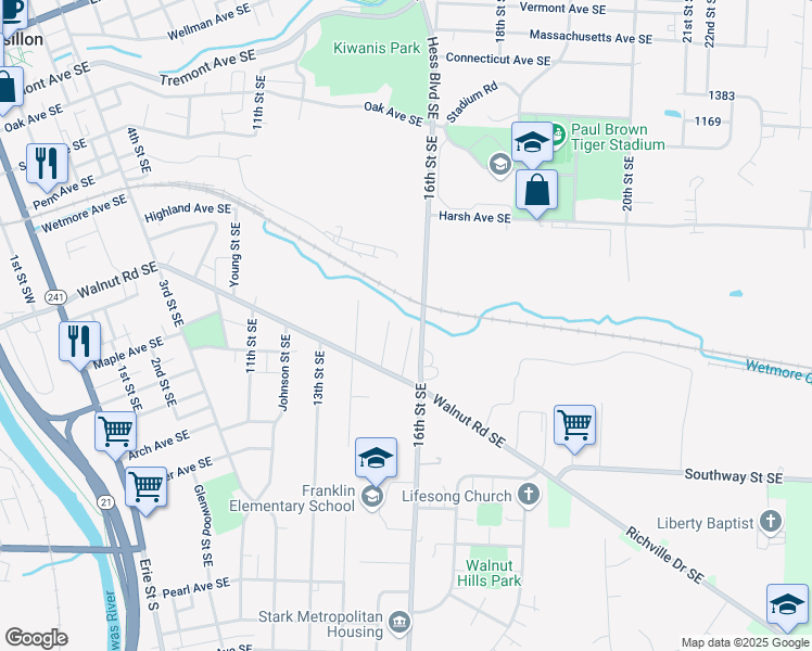 map of restaurants, bars, coffee shops, grocery stores, and more near 759 Lawton St SE in Massillon
