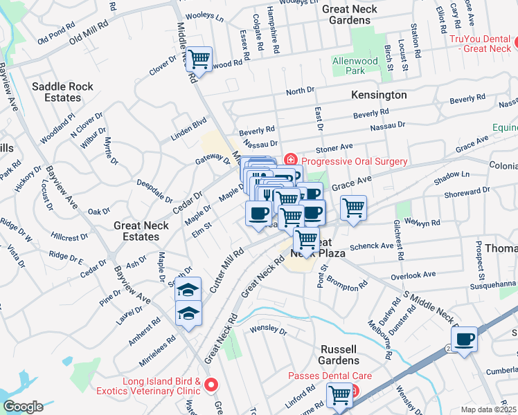 map of restaurants, bars, coffee shops, grocery stores, and more near 58 Middle Neck Road in Great Neck