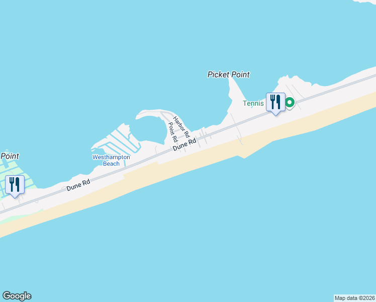 map of restaurants, bars, coffee shops, grocery stores, and more near 433 Dune Road in Westhampton Beach