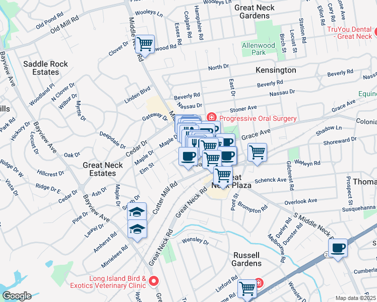 map of restaurants, bars, coffee shops, grocery stores, and more near 58 Middle Neck Road in Great Neck