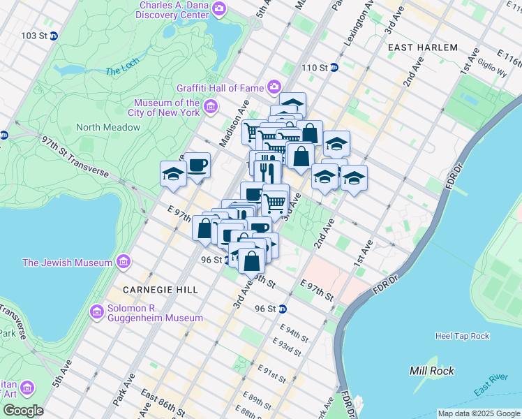 map of restaurants, bars, coffee shops, grocery stores, and more near in New York