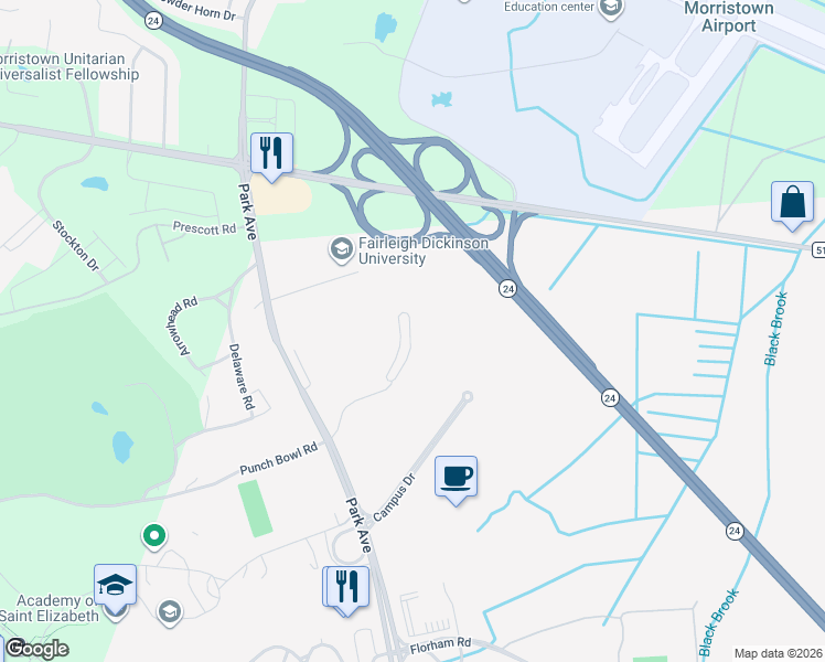 map of restaurants, bars, coffee shops, grocery stores, and more near 904 Ward Place in Florham Park