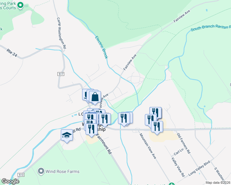 map of restaurants, bars, coffee shops, grocery stores, and more near 9 Dairy Lane in Long Valley