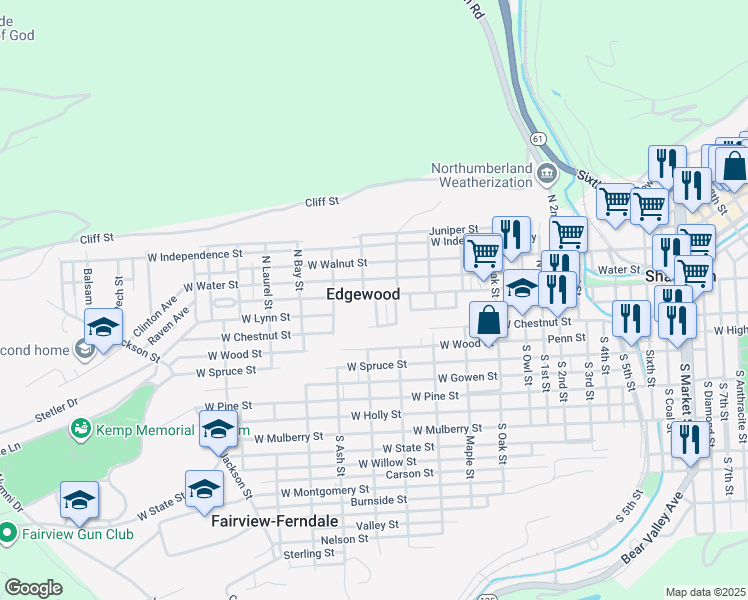 map of restaurants, bars, coffee shops, grocery stores, and more near in Edgewood