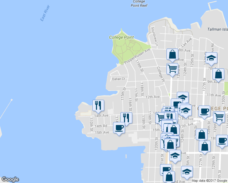 map of restaurants, bars, coffee shops, grocery stores, and more near 11444 115th Street in Queens