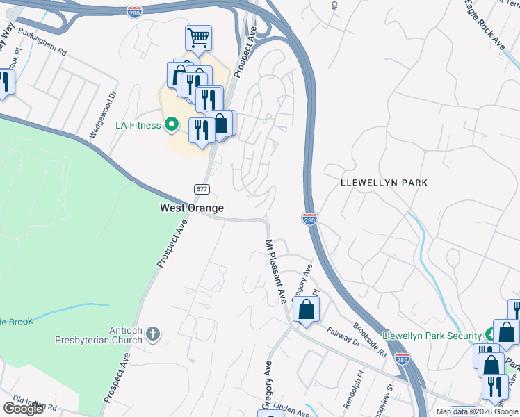 map of restaurants, bars, coffee shops, grocery stores, and more near 141 Querques Lane in West Orange