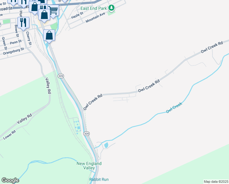 map of restaurants, bars, coffee shops, grocery stores, and more near 125 Owl Creek Road in Tamaqua