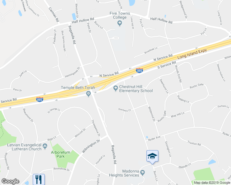 map of restaurants, bars, coffee shops, grocery stores, and more near 600 South Service Road in Dix Hills